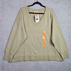 Lucky Brand Women's Sz XXL V Neck Sweater Green Relaxed Knit Pullover NEW